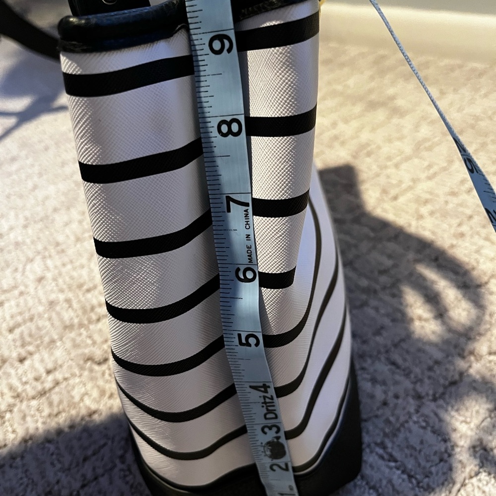 Liz Claiborne Black and White Stripe Tote with Gold Accents - Picture 7 of 7